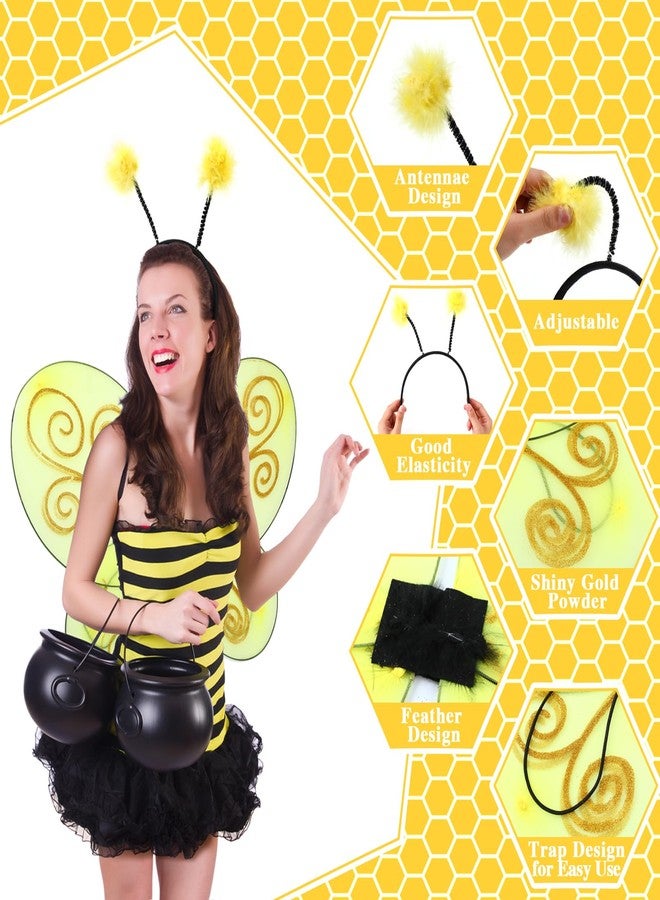 Yuxung 12 Set Bee Wings with Antenna Headband for Kids Halloween Costumes Accessories Yellow Bee Wings Grey Bee Wings Dress up Cosplay Party Favors for Women and Kids - Image 3